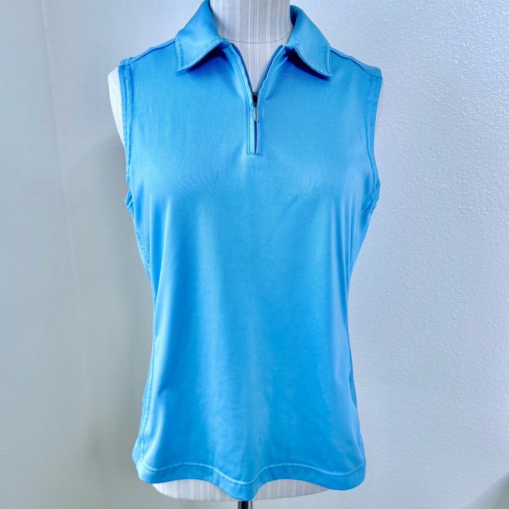 Vintage 2008 Adidas ClimaCool Quarter Zip Golf Polo Sleeveless Blue Y2K Medium